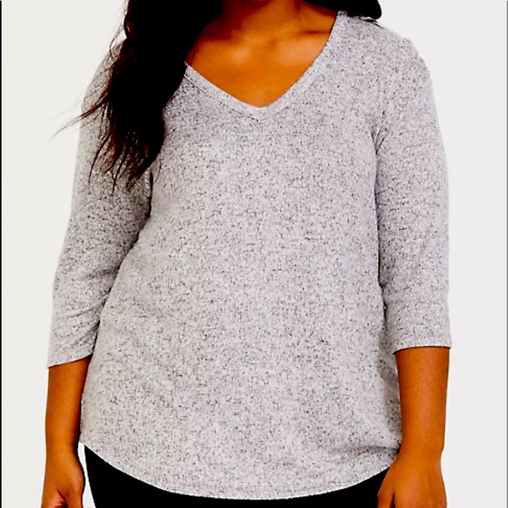 TORRID GREY COZY BRUSHED HACCI LATTICE TOP